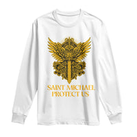 Vintage Catholic Saint Michael Protect Us Long Sleeve Shirt Religious Gift