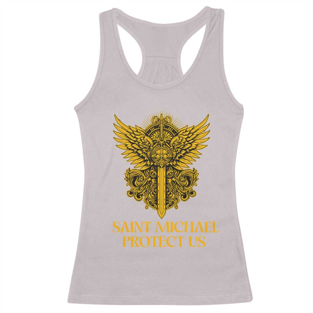 Vintage Catholic Saint Michael Protect Us Racerback Tank Top Religious Gift