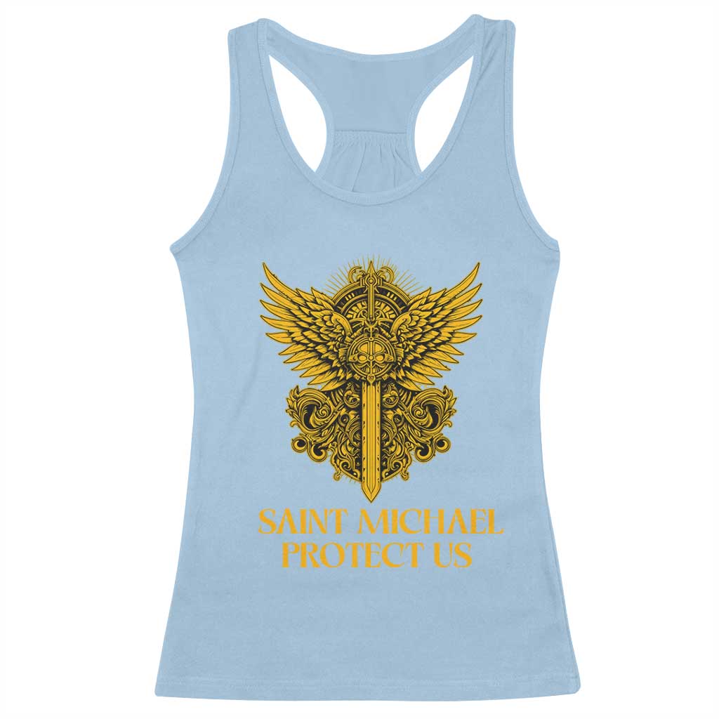 Vintage Catholic Saint Michael Protect Us Racerback Tank Top Religious Gift