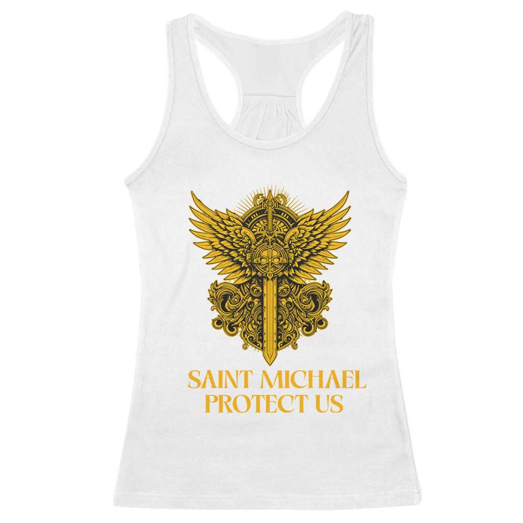 Vintage Catholic Saint Michael Protect Us Racerback Tank Top Religious Gift