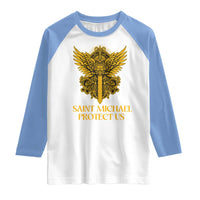 Vintage Catholic Saint Michael Protect Us Raglan Shirt Religious Gift