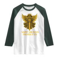 Vintage Catholic Saint Michael Protect Us Raglan Shirt Religious Gift
