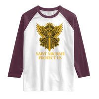 Vintage Catholic Saint Michael Protect Us Raglan Shirt Religious Gift