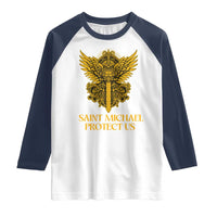 Vintage Catholic Saint Michael Protect Us Raglan Shirt Religious Gift
