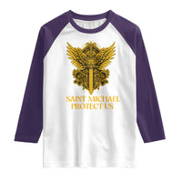 Vintage Catholic Saint Michael Protect Us Raglan Shirt Religious Gift