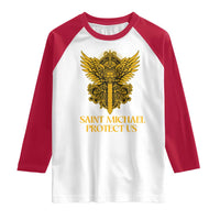 Vintage Catholic Saint Michael Protect Us Raglan Shirt Religious Gift