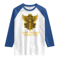 Vintage Catholic Saint Michael Protect Us Raglan Shirt Religious Gift