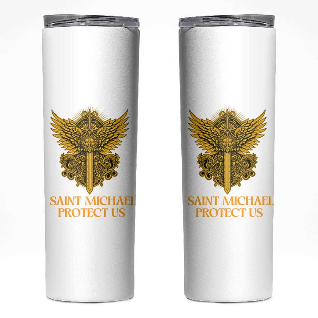Vintage Catholic Saint Michael Protect Us Skinny Tumbler Religious Gift