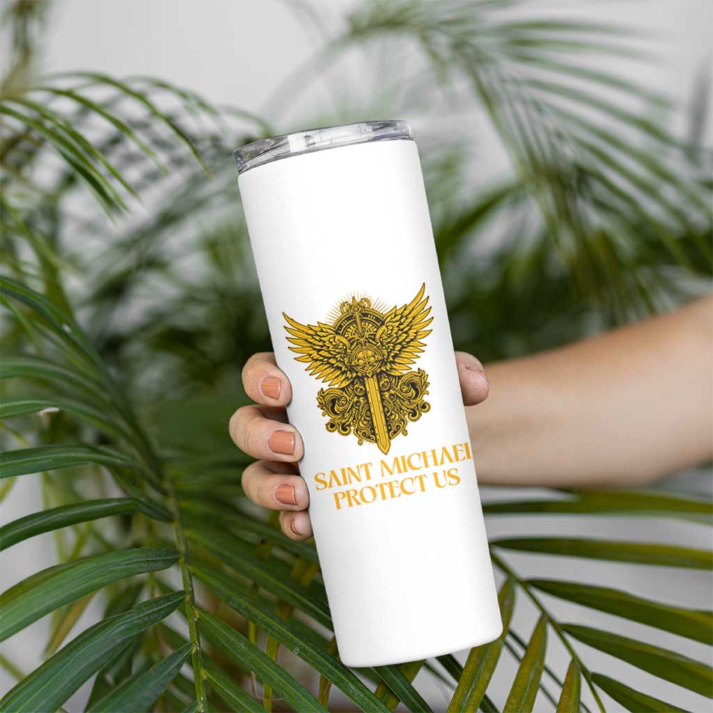 Vintage Catholic Saint Michael Protect Us Skinny Tumbler Religious Gift