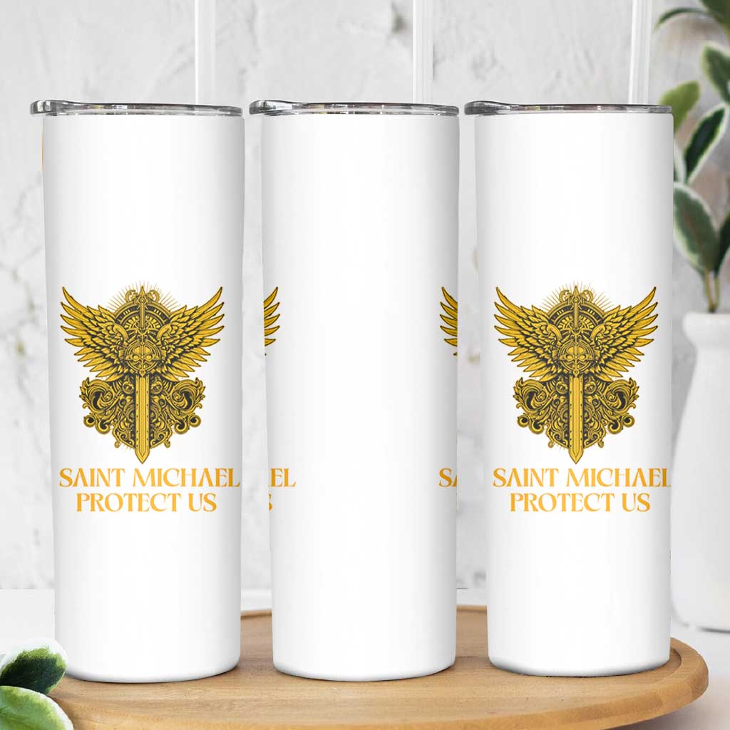 Vintage Catholic Saint Michael Protect Us Skinny Tumbler Religious Gift