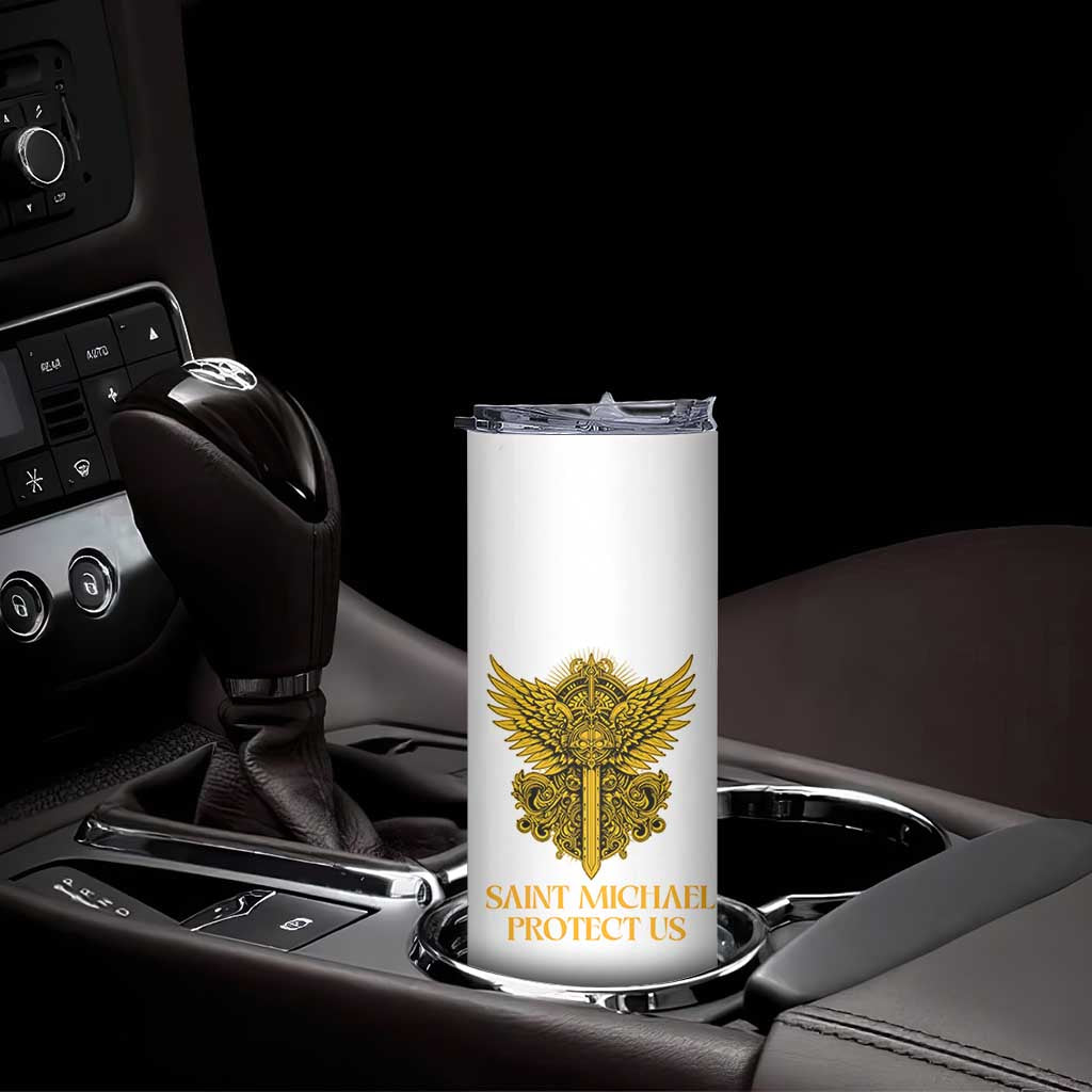 Vintage Catholic Saint Michael Protect Us Skinny Tumbler Religious Gift