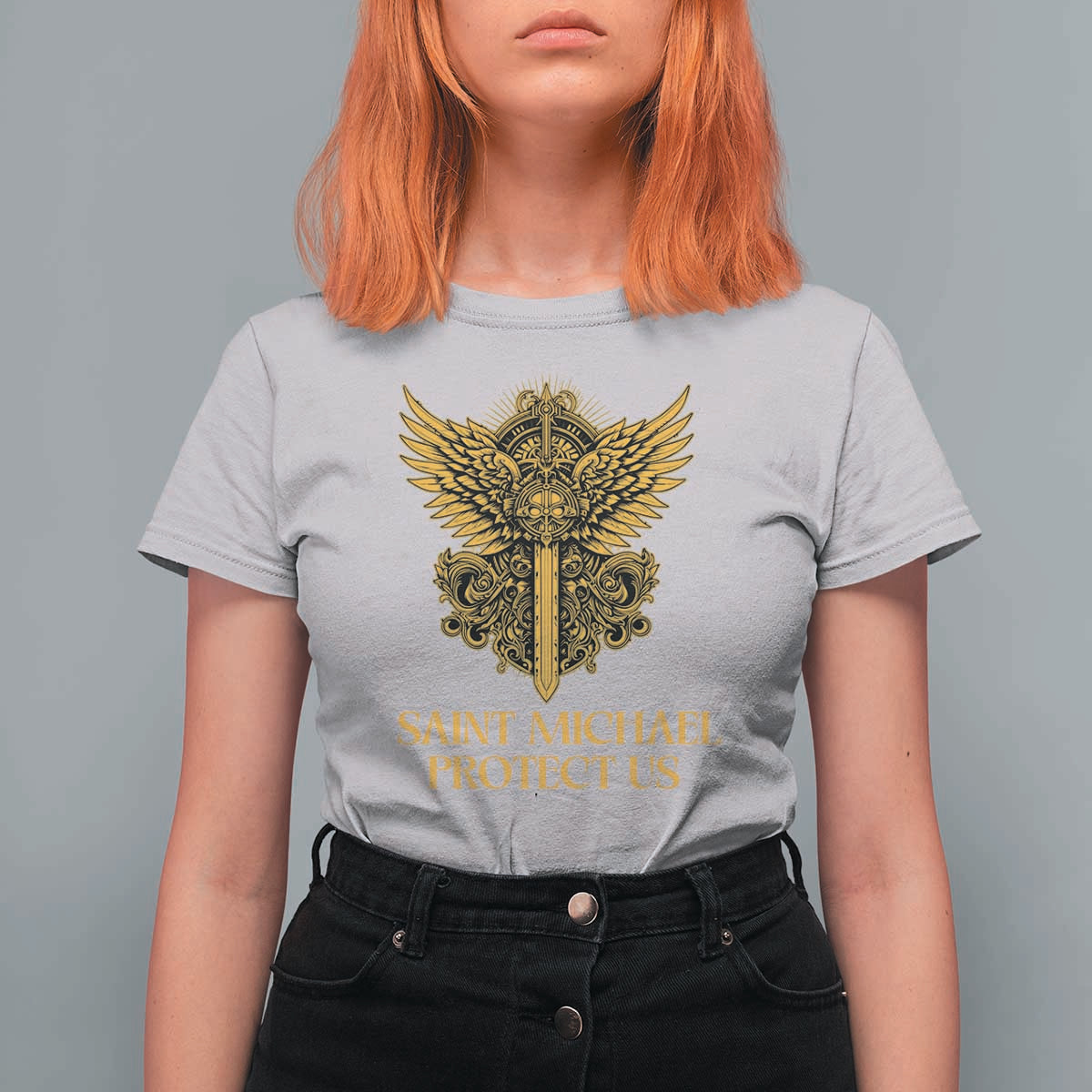 Vintage Catholic Saint Michael Protect Us T Shirt For Women Religious Gift
