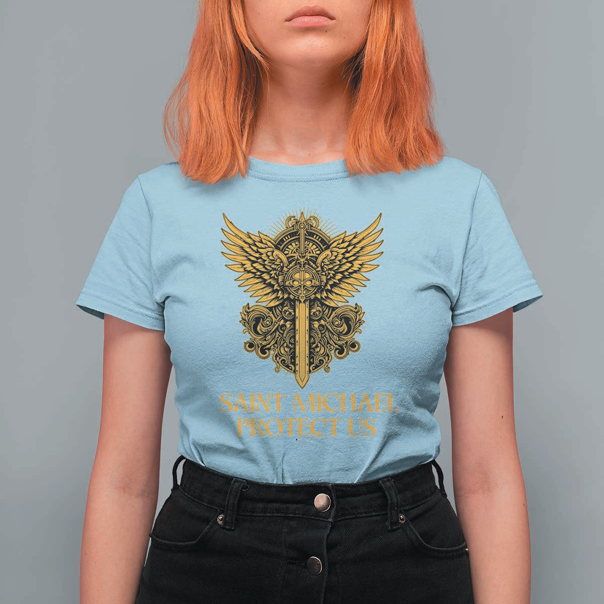 Vintage Catholic Saint Michael Protect Us T Shirt For Women Religious Gift