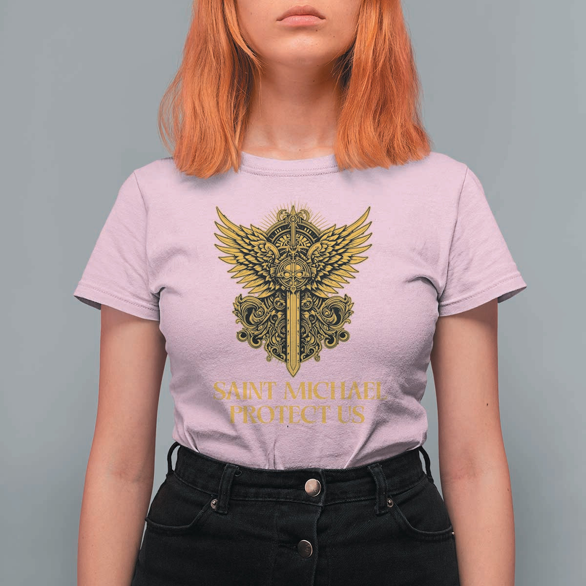 Vintage Catholic Saint Michael Protect Us T Shirt For Women Religious Gift