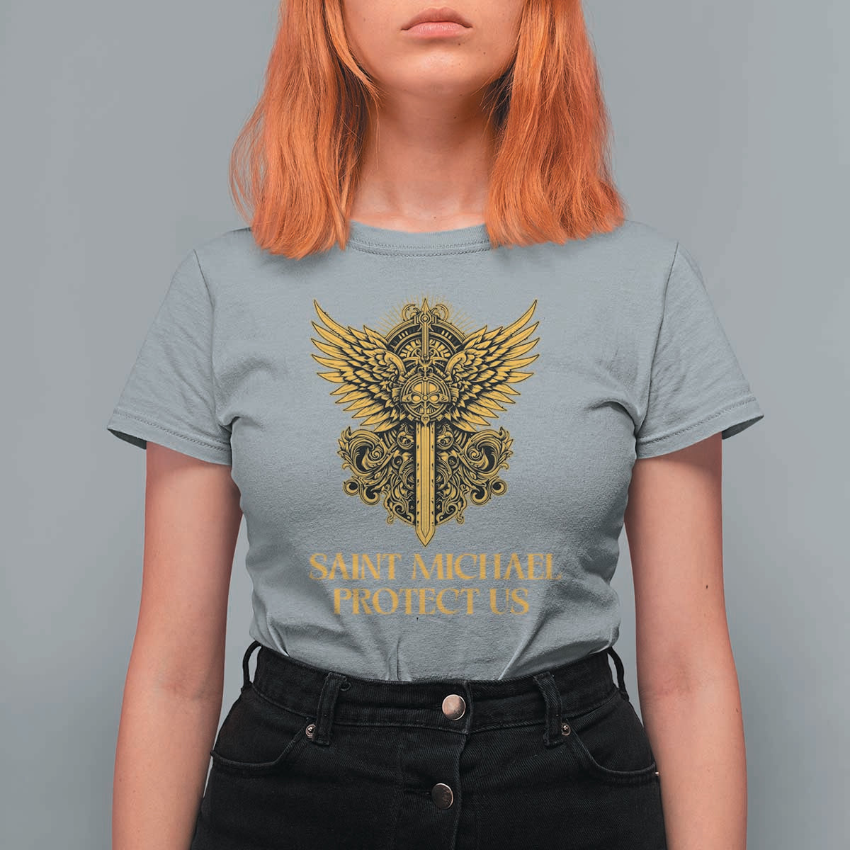 Vintage Catholic Saint Michael Protect Us T Shirt For Women Religious Gift