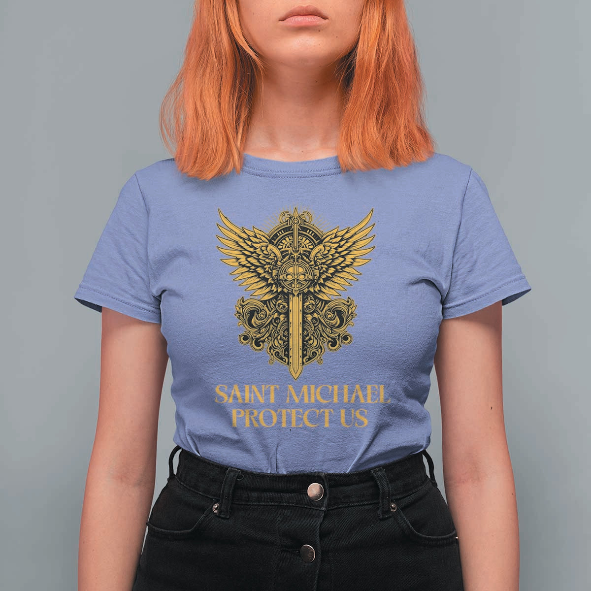 Vintage Catholic Saint Michael Protect Us T Shirt For Women Religious Gift