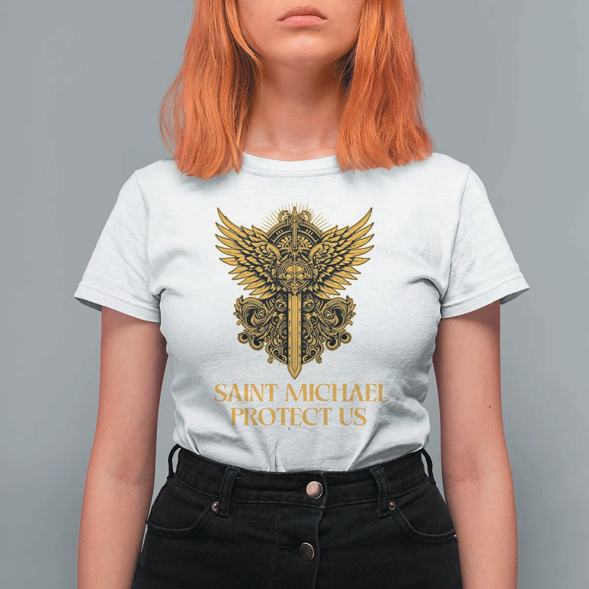 Vintage Catholic Saint Michael Protect Us T Shirt For Women Religious Gift