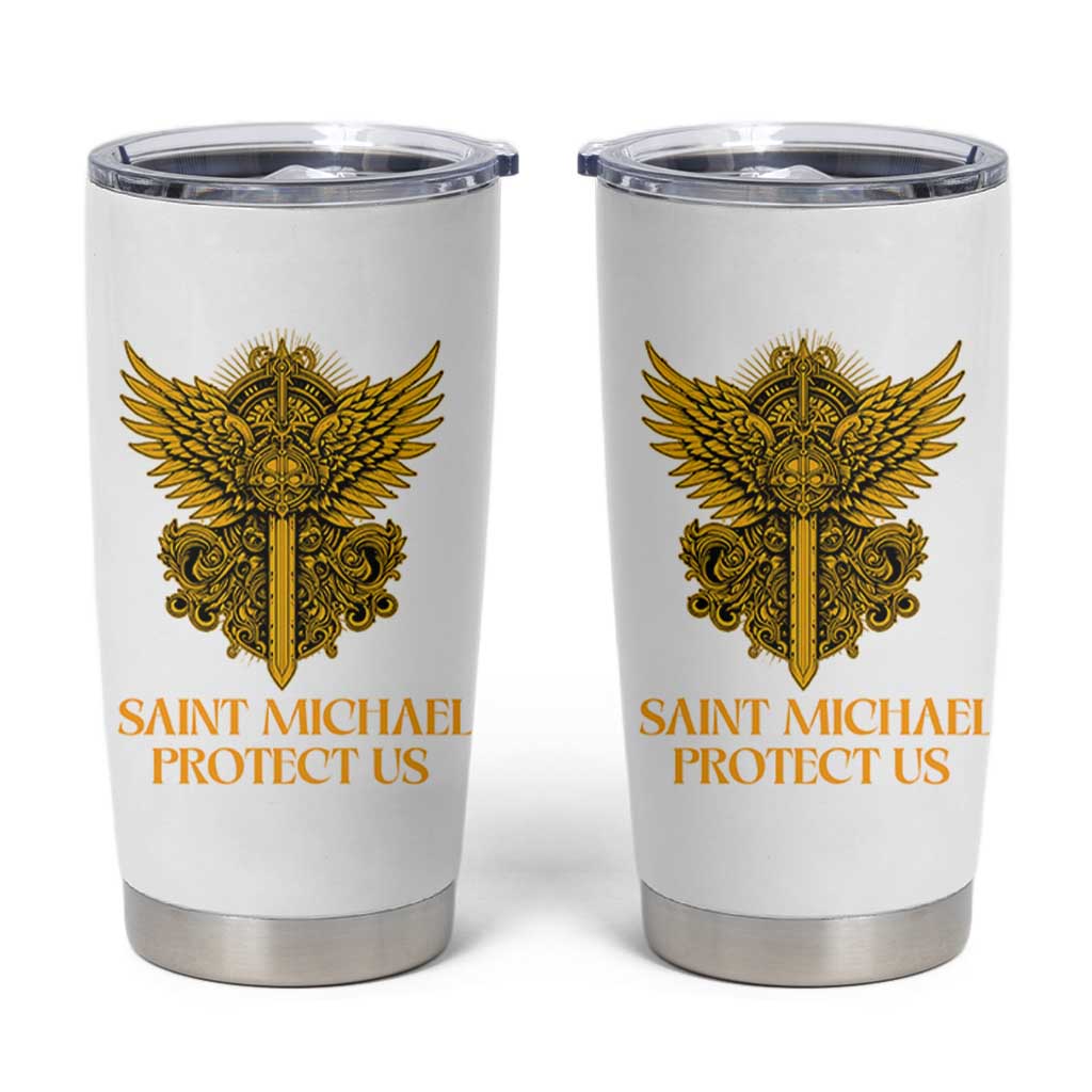 Vintage Catholic Saint Michael Protect Us Tumbler Cup Religious Gift