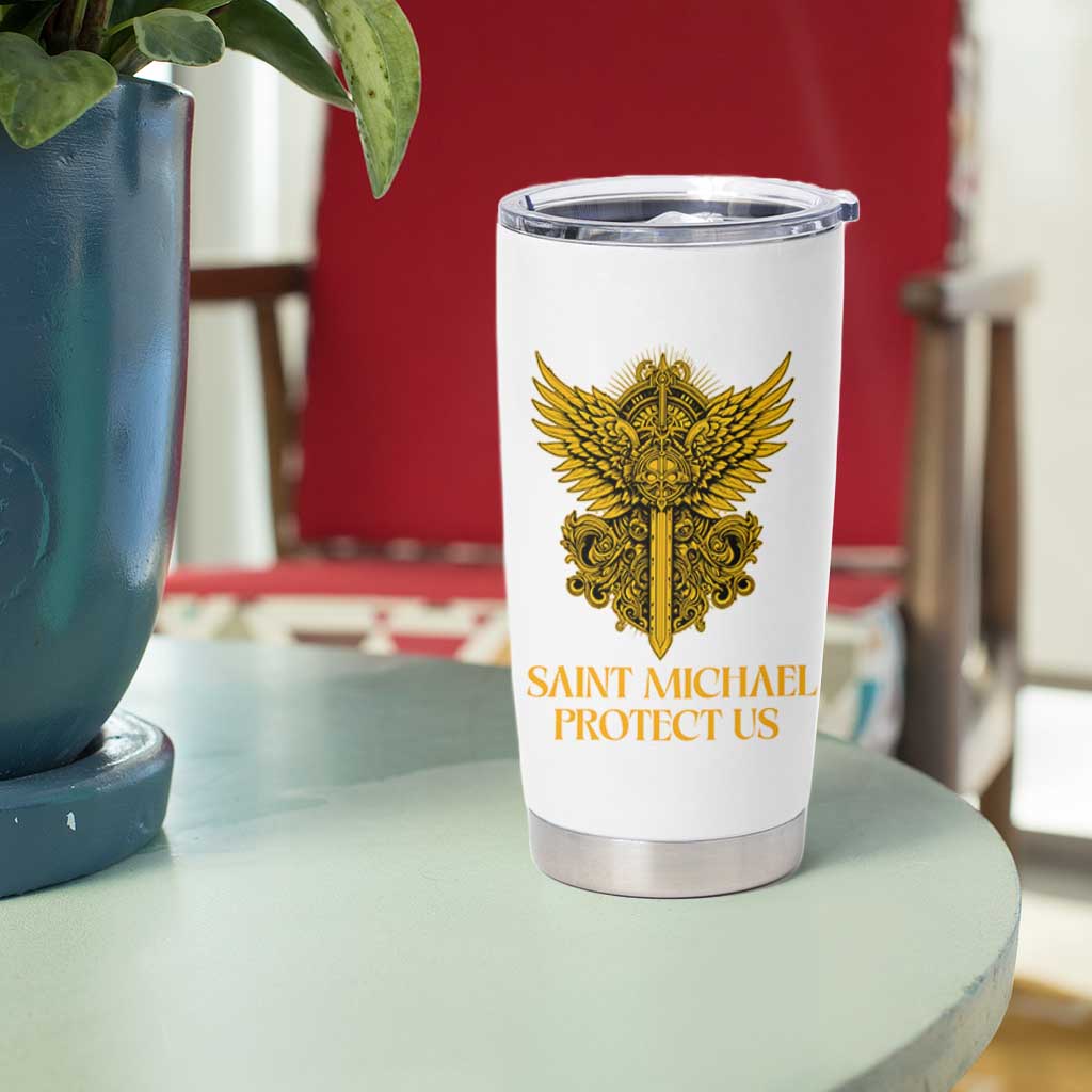 Vintage Catholic Saint Michael Protect Us Tumbler Cup Religious Gift