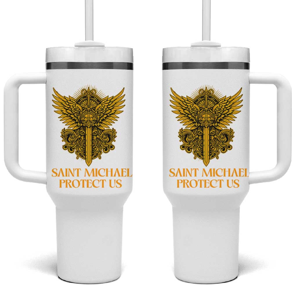 Vintage Catholic Saint Michael Protect Us Tumbler With Handle Religious Gift