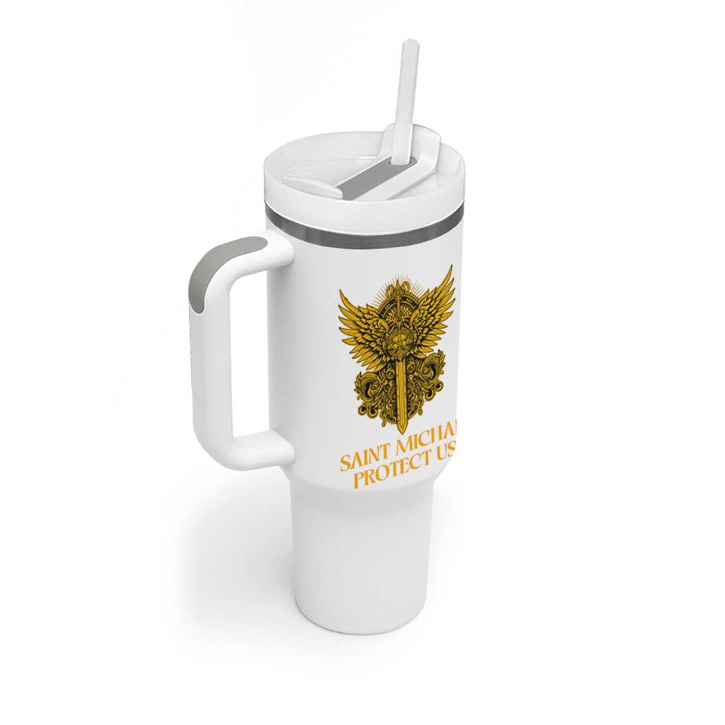 Vintage Catholic Saint Michael Protect Us Tumbler With Handle Religious Gift