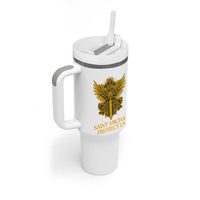 Vintage Catholic Saint Michael Protect Us Tumbler With Handle Religious Gift