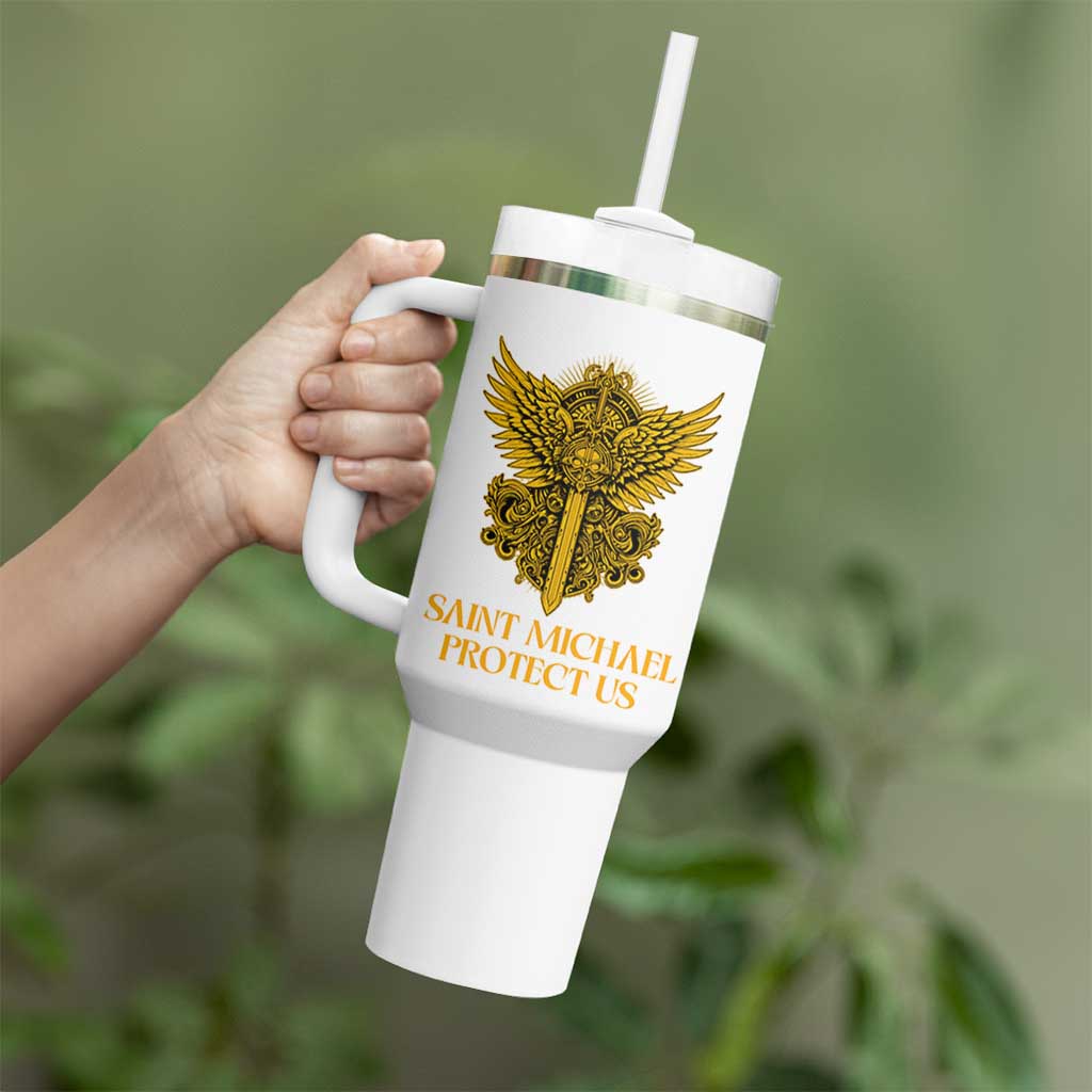 Vintage Catholic Saint Michael Protect Us Tumbler With Handle Religious Gift