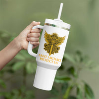 Vintage Catholic Saint Michael Protect Us Tumbler With Handle Religious Gift