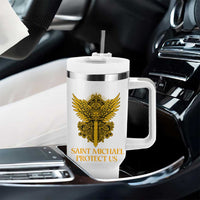 Vintage Catholic Saint Michael Protect Us Tumbler With Handle Religious Gift