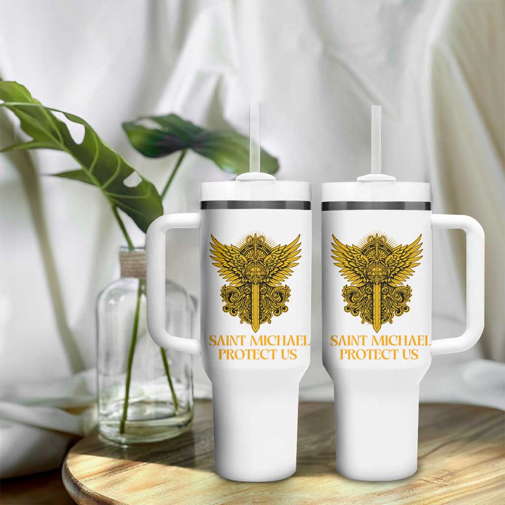 Vintage Catholic Saint Michael Protect Us Tumbler With Handle Religious Gift