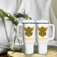 Vintage Catholic Saint Michael Protect Us Tumbler With Handle Religious Gift