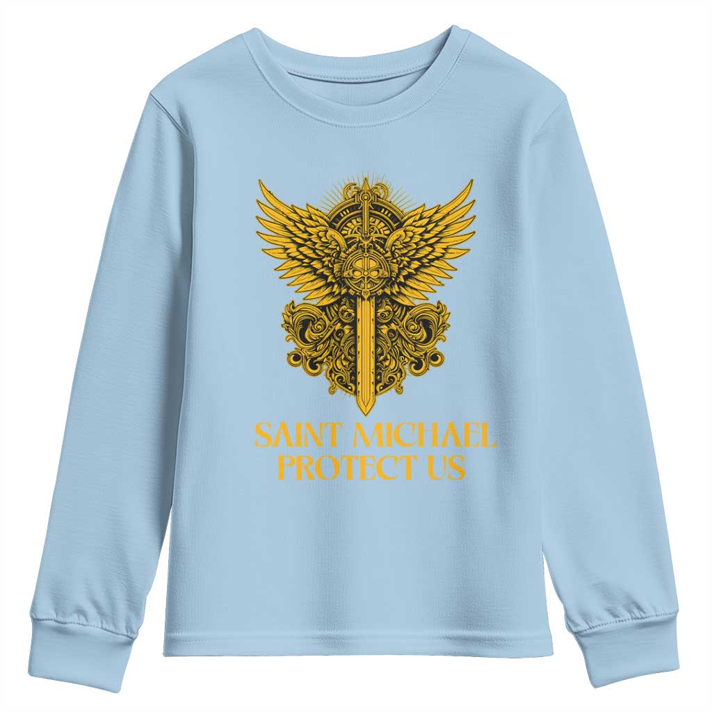 Vintage Catholic Saint Michael Protect Us Youth Sweatshirt Religious Gift