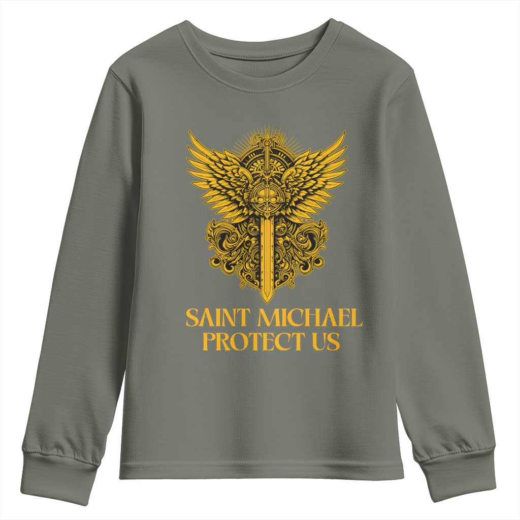 Vintage Catholic Saint Michael Protect Us Youth Sweatshirt Religious Gift