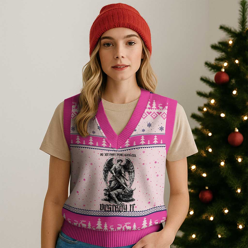Do Not Make Peace With Evil V-Neck Knit Sweater Vest Archangel Saint Michael