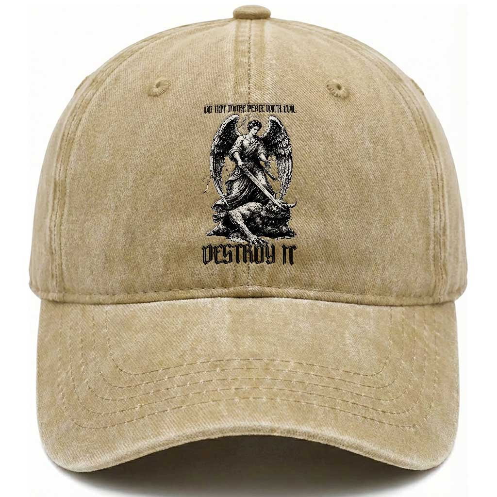 Do Not Make Peace With Evil Washed Cotton Baseball Cap Archangel Saint Michael