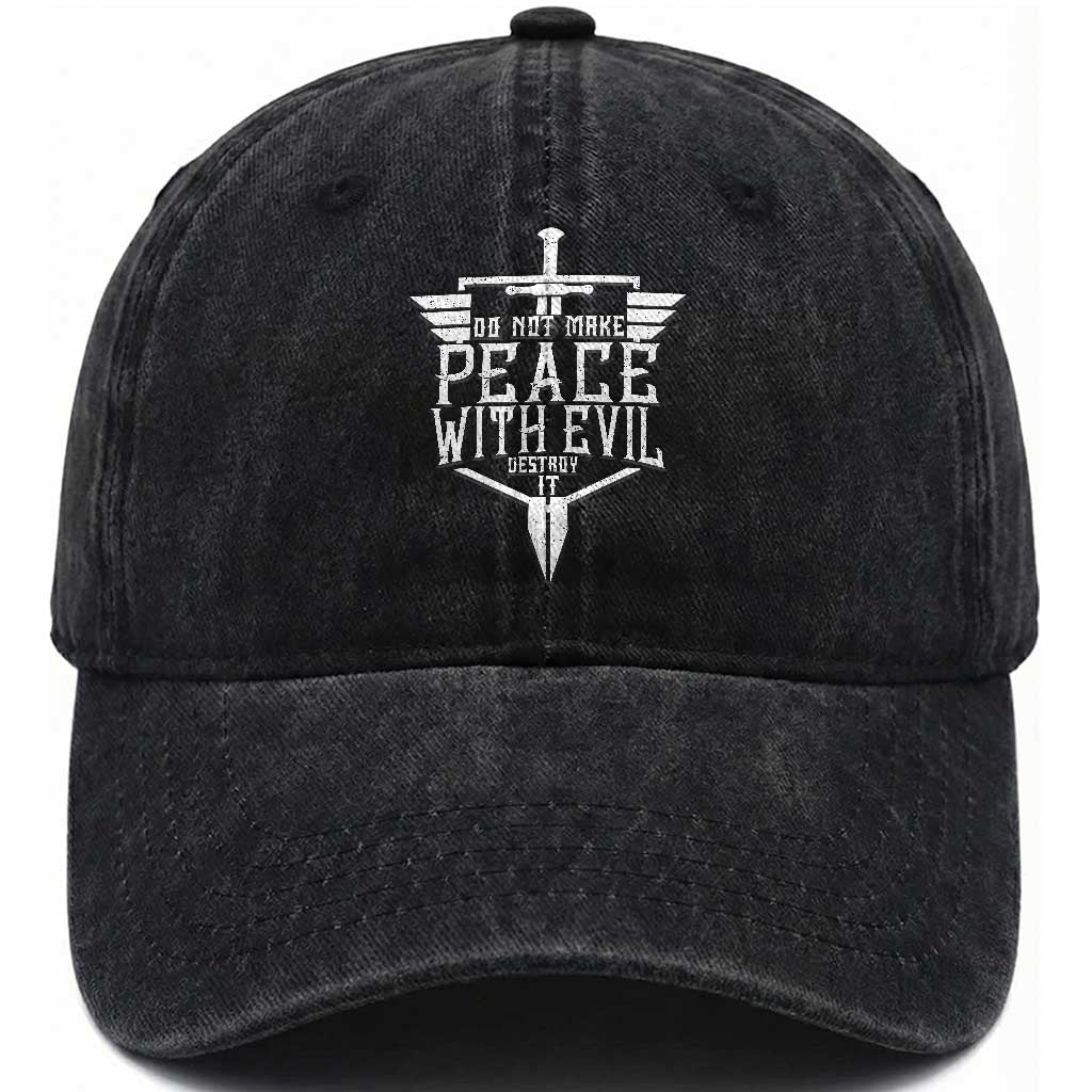 Do Not Make Peace With Evil Washed Cotton Baseball Cap Catholic Protection Gift