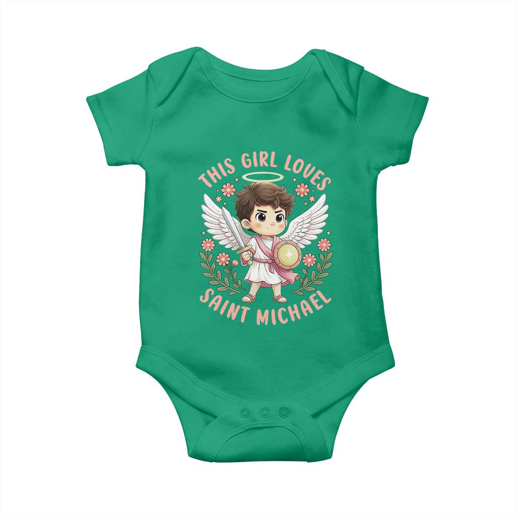 This Girl Loves Saint Michael Baby Onesie Religious Faith Gift