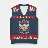This Girl Loves Saint Michael V-Neck Knit Sweater Vest Religious Faith Gift