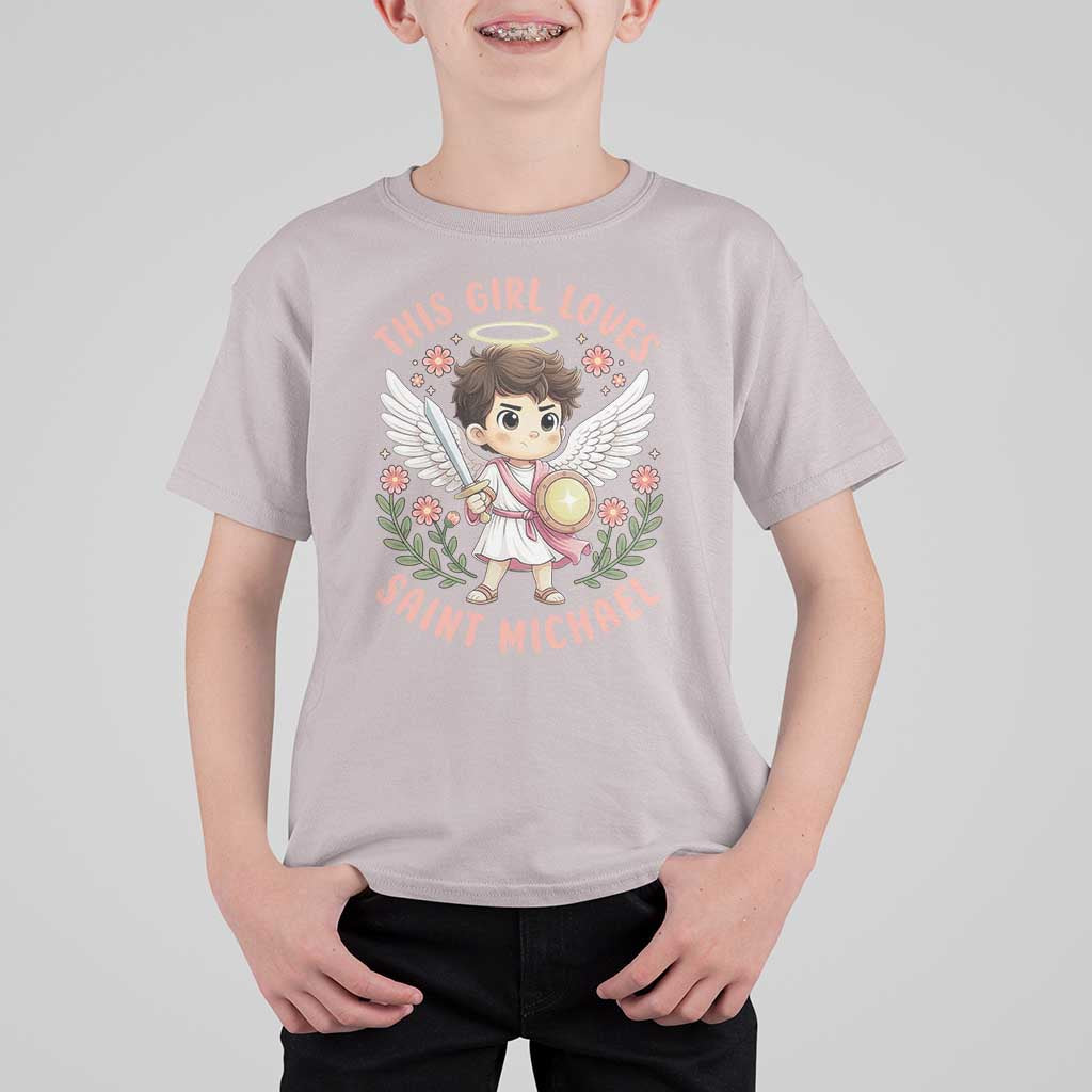 This Girl Loves Saint Michael T Shirt For Kid Religious Faith Gift