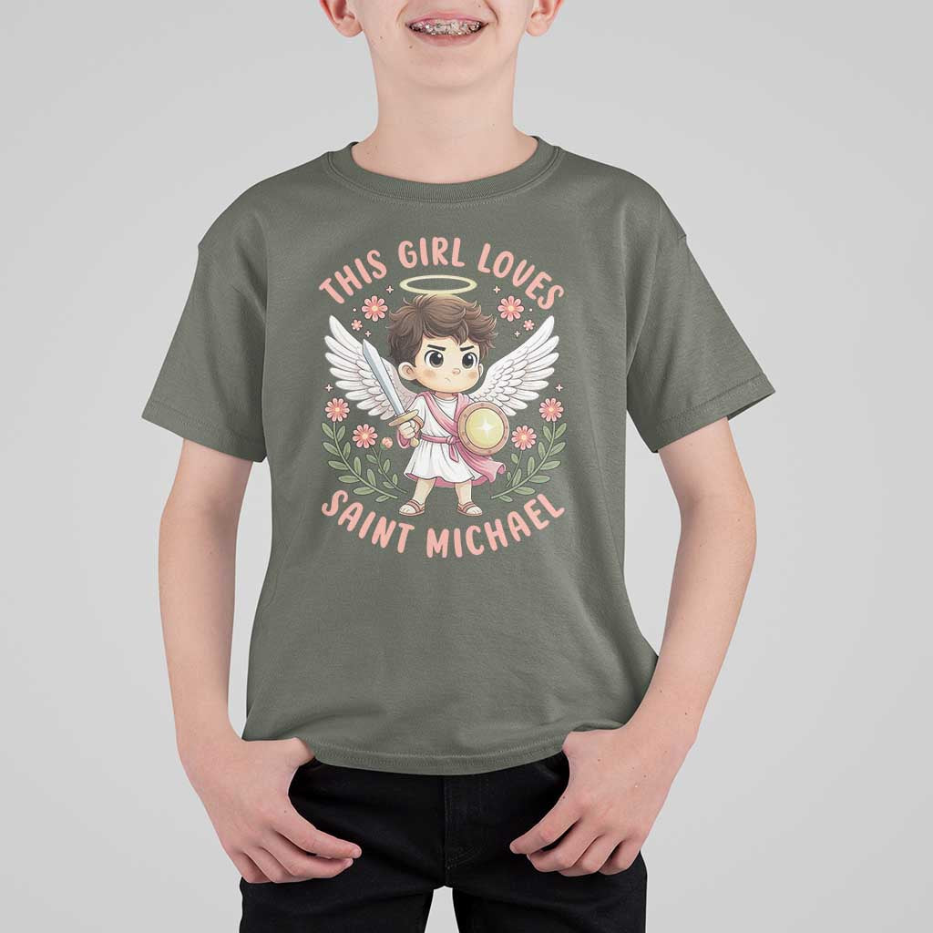 This Girl Loves Saint Michael T Shirt For Kid Religious Faith Gift