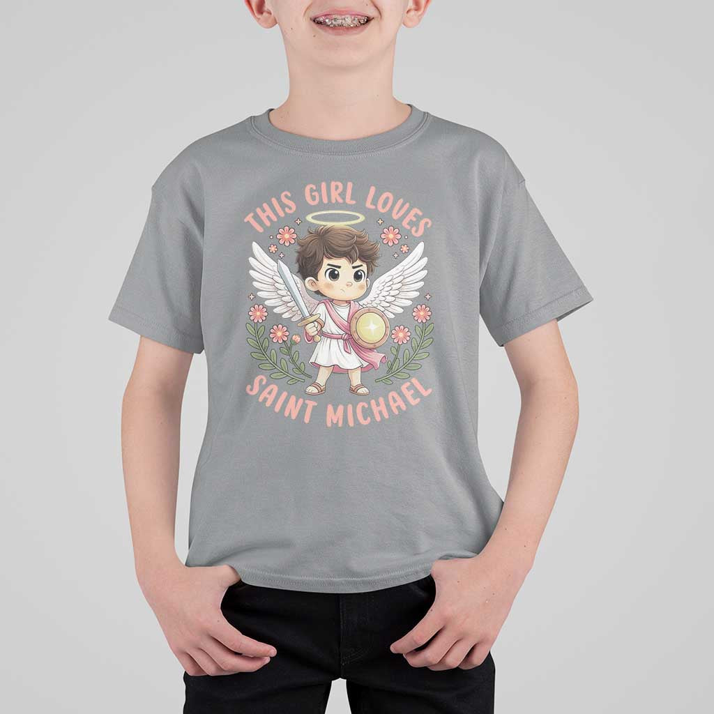 This Girl Loves Saint Michael T Shirt For Kid Religious Faith Gift