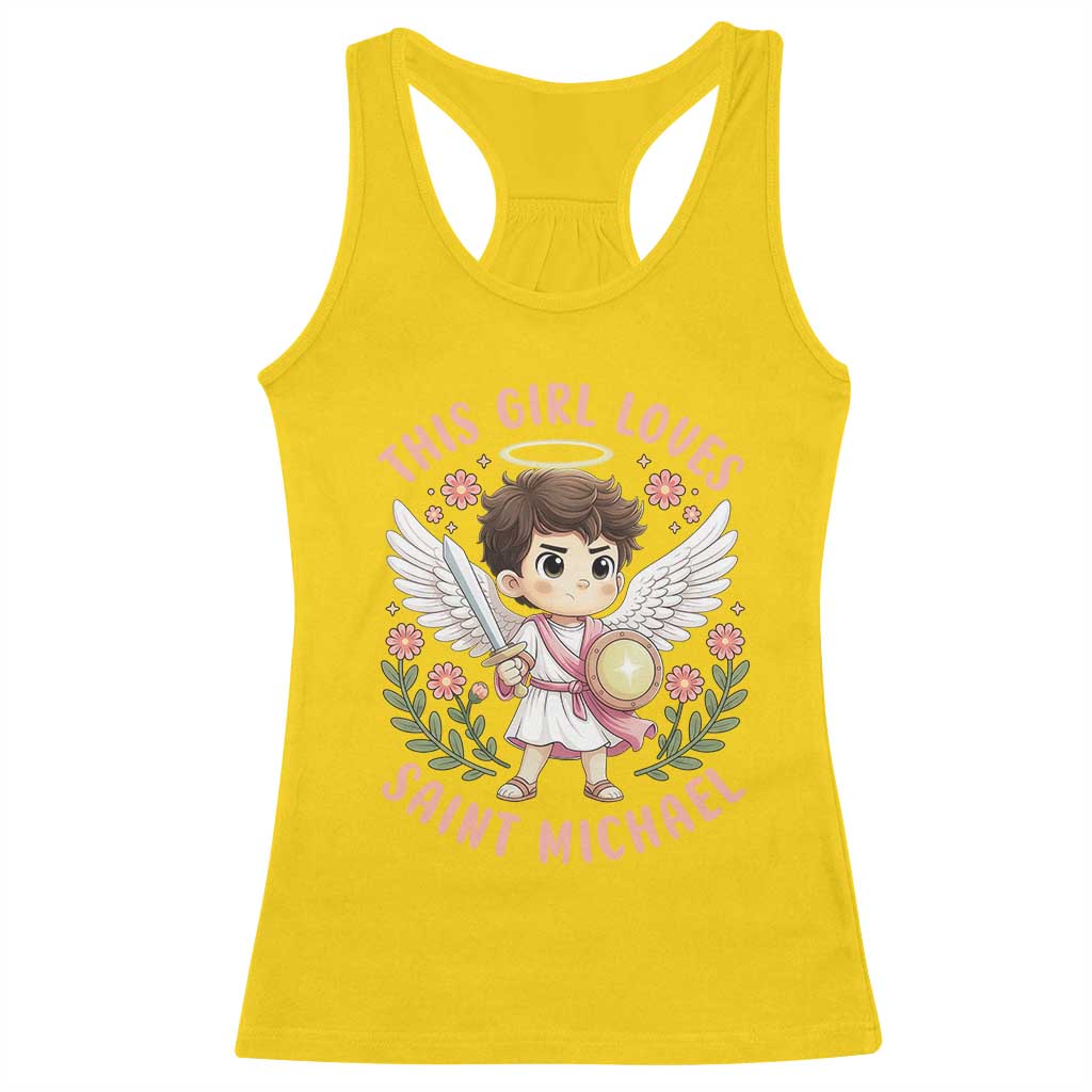 This Girl Loves Saint Michael Racerback Tank Top Religious Faith Gift