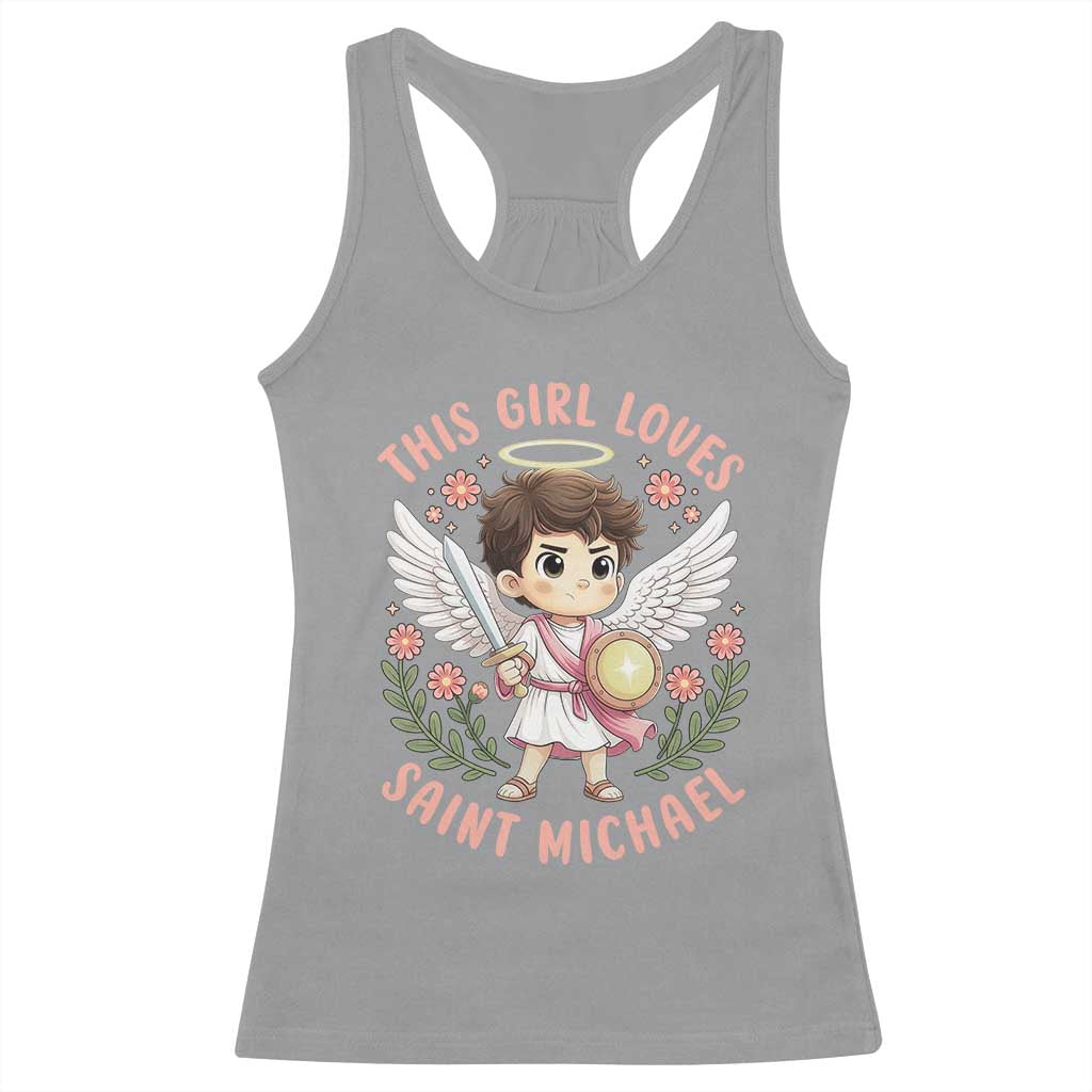 This Girl Loves Saint Michael Racerback Tank Top Religious Faith Gift