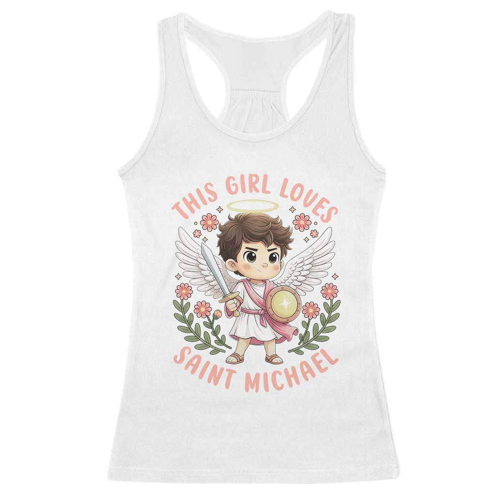 This Girl Loves Saint Michael Racerback Tank Top Religious Faith Gift