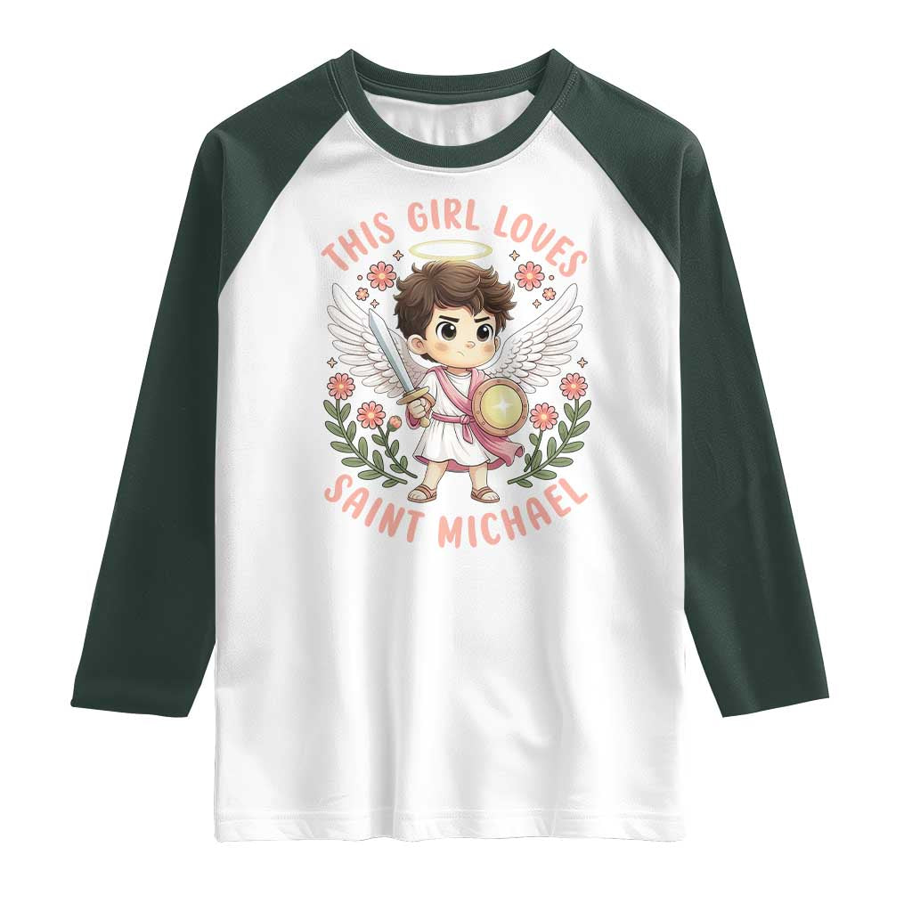This Girl Loves Saint Michael Raglan Shirt Religious Faith Gift
