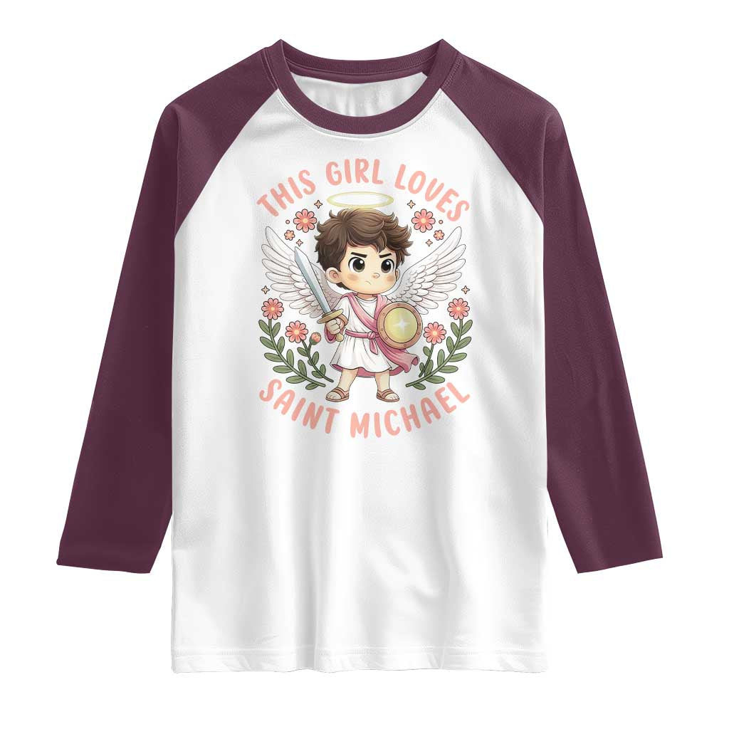 This Girl Loves Saint Michael Raglan Shirt Religious Faith Gift