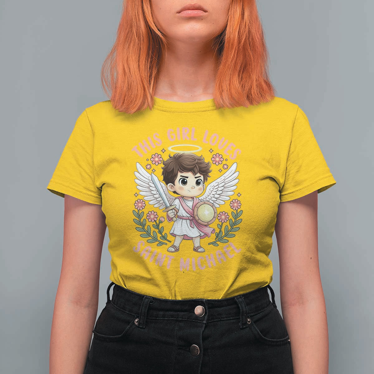 This Girl Loves Saint Michael T Shirt For Women Religious Faith Gift