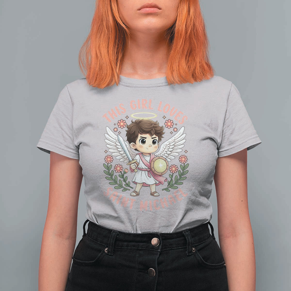 This Girl Loves Saint Michael T Shirt For Women Religious Faith Gift