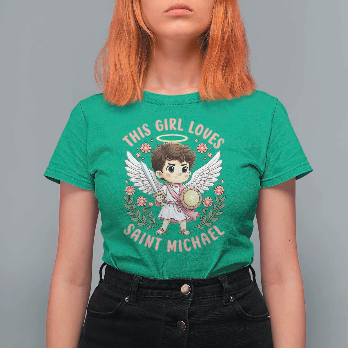 This Girl Loves Saint Michael T Shirt For Women Religious Faith Gift
