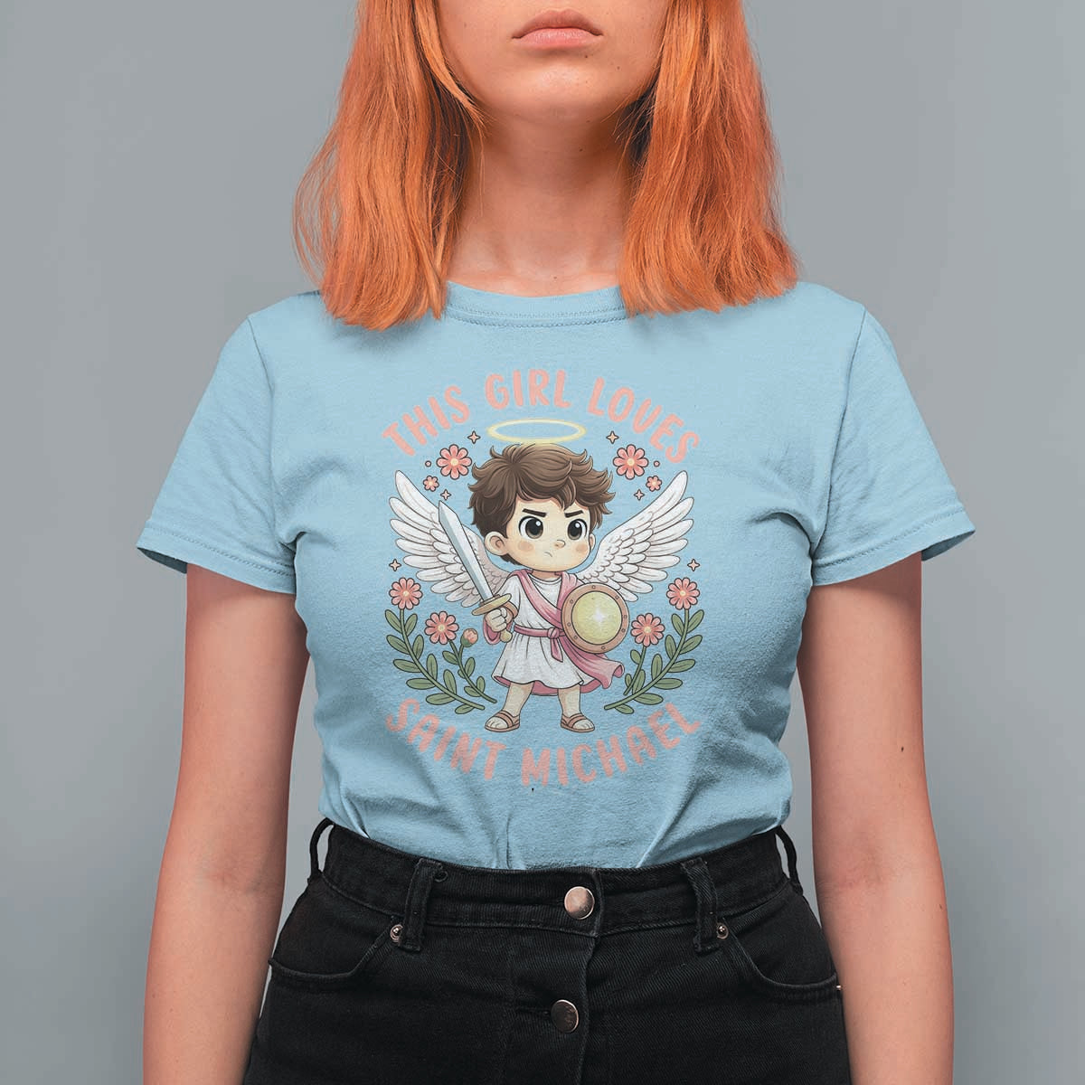This Girl Loves Saint Michael T Shirt For Women Religious Faith Gift